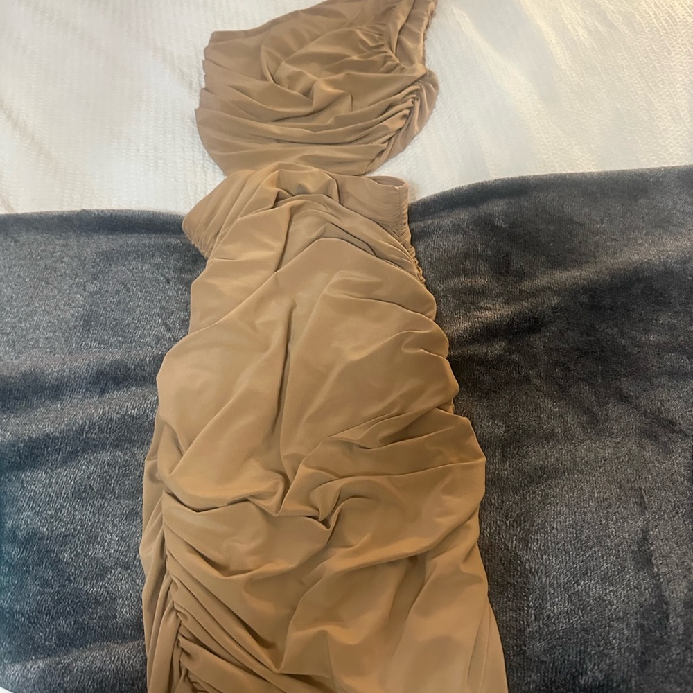 Express Tan One Shoulder Ruched Skirt